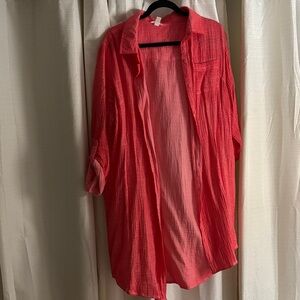 Tribal Coral Button-Up Top